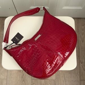 NWT Cole Haan Rich Red Crocodile-Embossed Hobo Bag 90s style